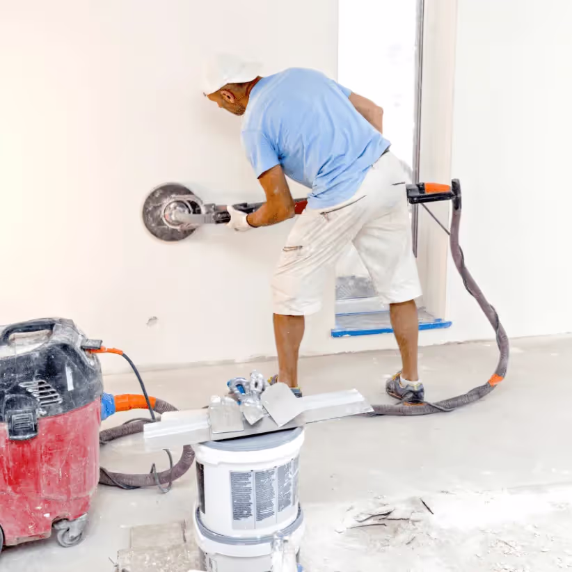 Schleifarbeiten nach dem spachteln an einer GK-Wand